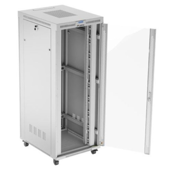 Szafa stojąca rack 19' 42U 800x1000 szara drzwi szkalne flat pack 