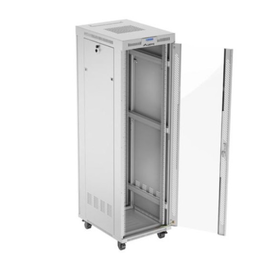 Szafa stojąca rack 19' 42U 600x800 szara drzwi szklane flack pack 
