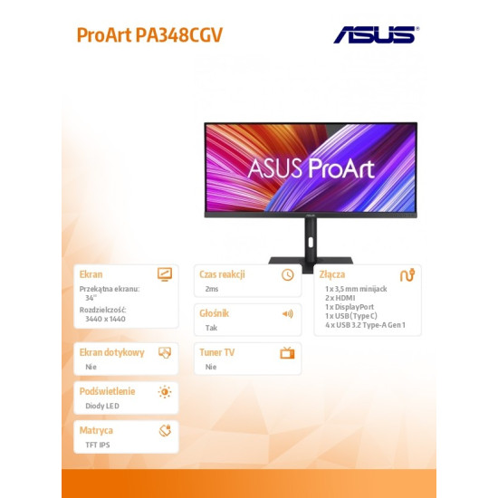 Monitor 34 cale PA348CGV GAMING BK/2MS/EU/HDMI+DP+USB*4