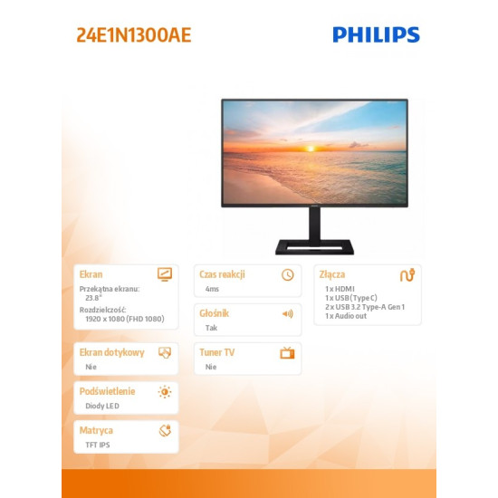 Monitor 24E1N1300AE 23.8 cala IPS 100Hz HDMI USB-C HAS Głośniki