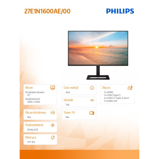 Monitor 27 cali 27E1N1600AE IPS 100Hz HDMI USB-C HAS 