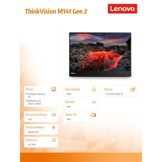 Monitor 14 cali ThinkVision WLED LCD 63FDUAT6WL 