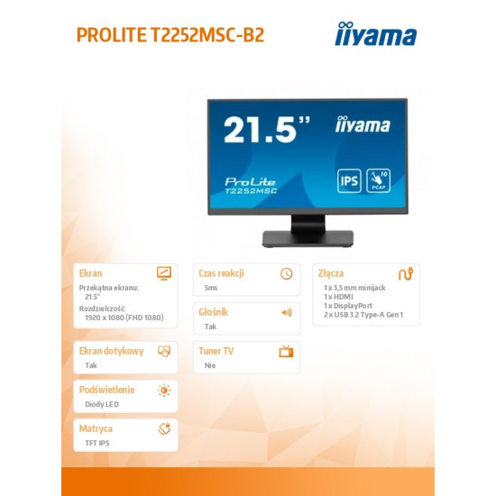 Monitor 22 cale T2252MSC-B2 10 PKT. POJ,IPS,HDMI,DP,2x1W,7H 