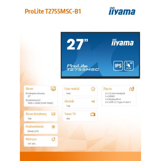 Monitor 27 cali T2755MSC-B1 DOTYK,USB,HDMI,IPS 