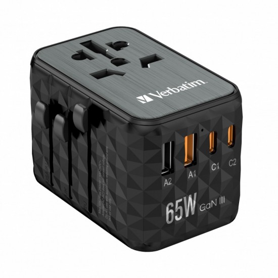 Adapter podróżny UTA-05 32120 ładowarka GaN 65W 180 krajów, 2x USB-C, 2x USB-A, PD 65W, QC 4+ 