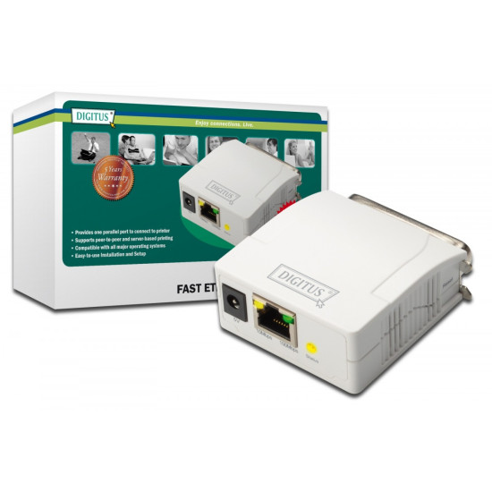 Serwer wydruku Fast Ethernet 1-port 1xLPT, 1xRJ-45