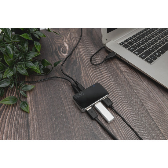 HUB/Koncentrator 4-portowy USB 2.0 HighSpeed, aktywny, czarno-srebrny
