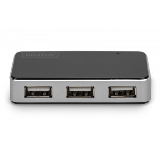 HUB/Koncentrator 4-portowy USB 2.0 HighSpeed, aktywny, czarno-srebrny