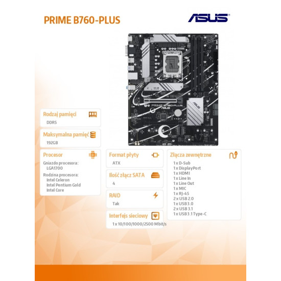 Płyta główna TUF GAMING B760-PLUS s1700 4DDR5 ATX 