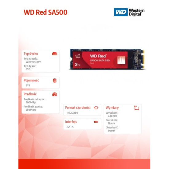 Dysk SSD Red SSD 2TB M.2 2280 SA 500 WDS200T1R0B 