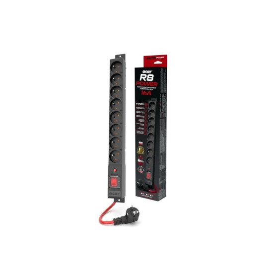 Listwa zasilająca R8 POWER 1.5M 8X 230V PL Czarna 16A 