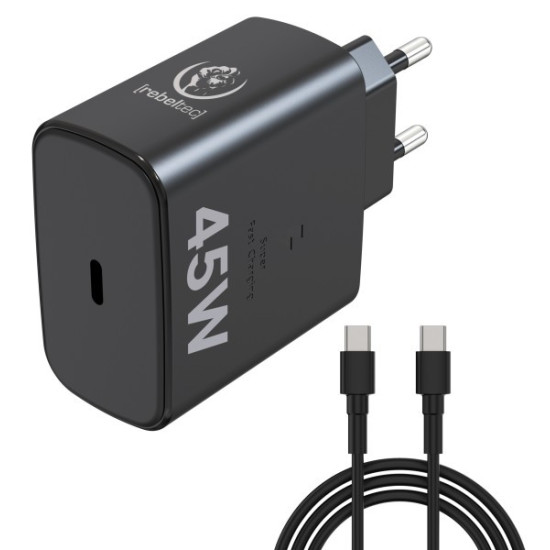Zasilacz PD45W USB-C uniwersalny do notebooków, smartphonów, tabletów, power banków i innych urządzeń z gniazdem zasilającym USB-C. 