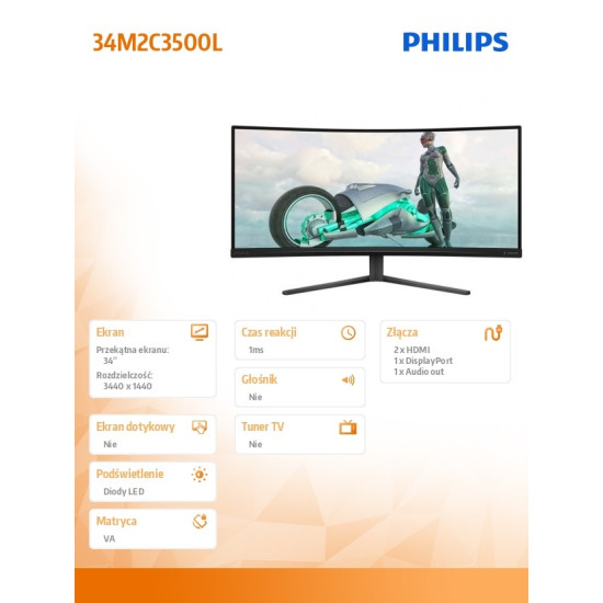 Monitor 34M2C3500L 34 cale Curved VA 180Hz HDMIx2 DPx2