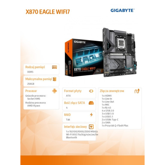 Płyta główna X870 EAGLE WIFI7 AM5 4DDR5 HDMI/USB-C ATX 