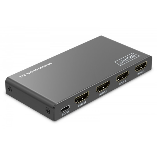 Przełącznik/Switch 8K HDMI 3x1, 60Hz (4:4:4), HDR, HDCP 2.3, pilot, Czarny