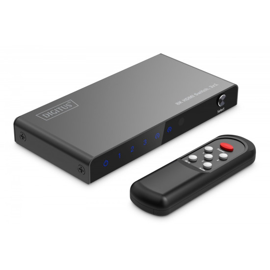 Przełącznik/Switch 8K HDMI 3x1, 60Hz (4:4:4), HDR, HDCP 2.3, pilot, Czarny