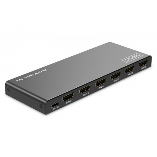 Przełącznik/Switch 8K HDMI 5x1, 60Hz (4:4:4), HDR, HDCP 2.3, pilot, Czarny