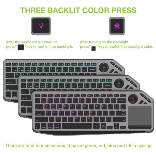 Klawiatura bezprzewodowa BT/RF 2.4GHz touchpad LED 
