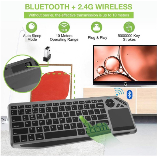 Klawiatura bezprzewodowa BT/RF 2.4GHz touchpad LED 
