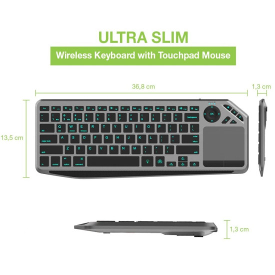 Klawiatura bezprzewodowa BT/RF 2.4GHz touchpad LED 
