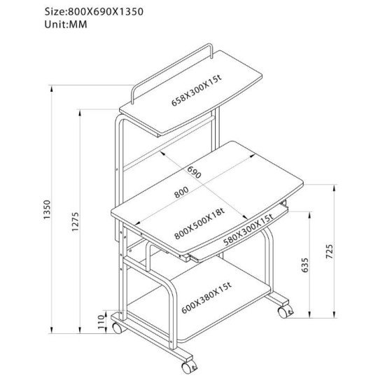 Biurko komputerowe mobilne z nadstawką