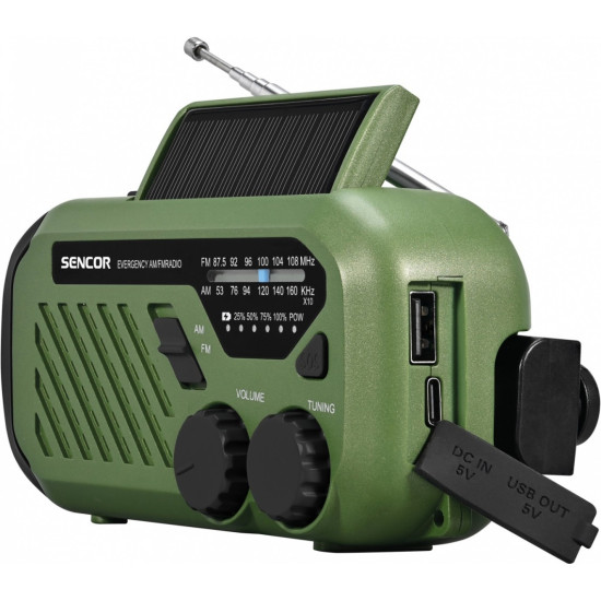 Radio przenośne alarmowe AM/FM, latarka, power bank, bateria słoneczna 