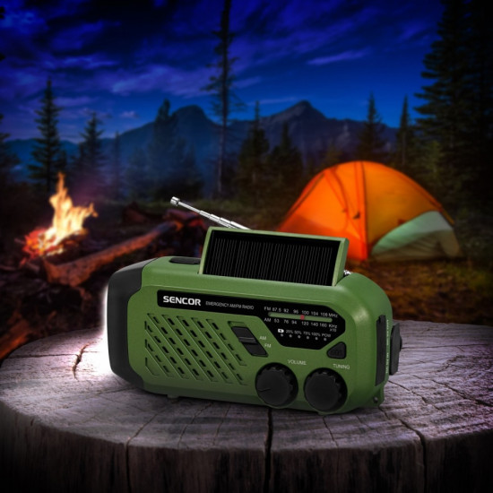 Radio przenośne alarmowe AM/FM, latarka, power bank, bateria słoneczna 