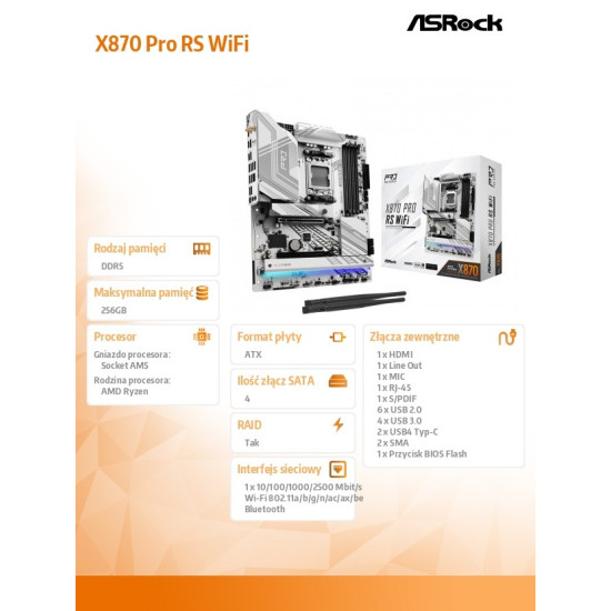 Płyta główna X870 PRO RS WIFI AM5 4DDR5 M.2 ATX 