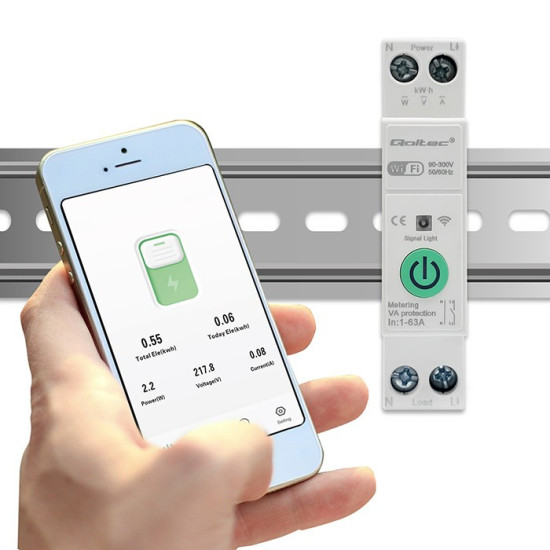 Przekaźnik Wi-Fi 63A na szynę DIN z licznikiem energii elektrycznej | TUYA | SMART LIFE 