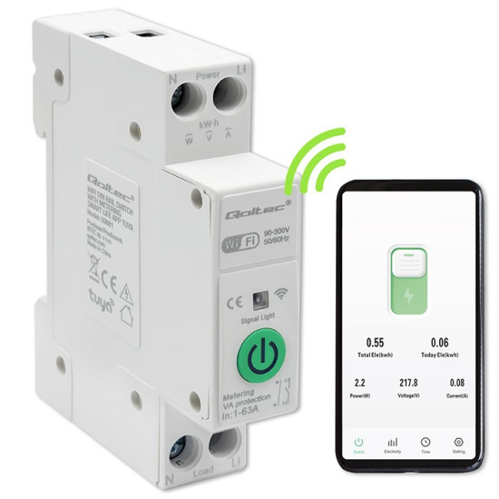 Przekaźnik Wi-Fi 63A na szynę DIN z licznikiem energii elektrycznej | TUYA | SMART LIFE 