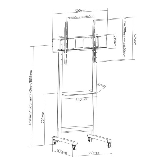 Stojak mobilny 50-90 cali 70kg z półką AV