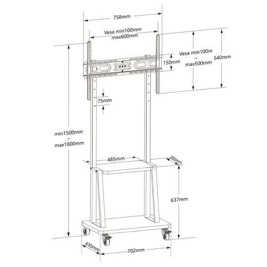 Stojak mobilny  32-70 cali 70kg z półką AV Pivot