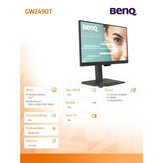Monitor 24 cale GW2490T  LED 4ms/1300:1/IPS/HDMI/GL 