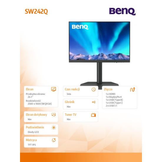 Monitor 23.8 cala SW242Q 2K RGB 5ms/400:1/FOTO/HDMI