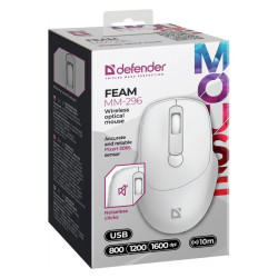 Mysz bezprzewodowa silent click FEAM MM-296 RF 1600 DPI Biała 