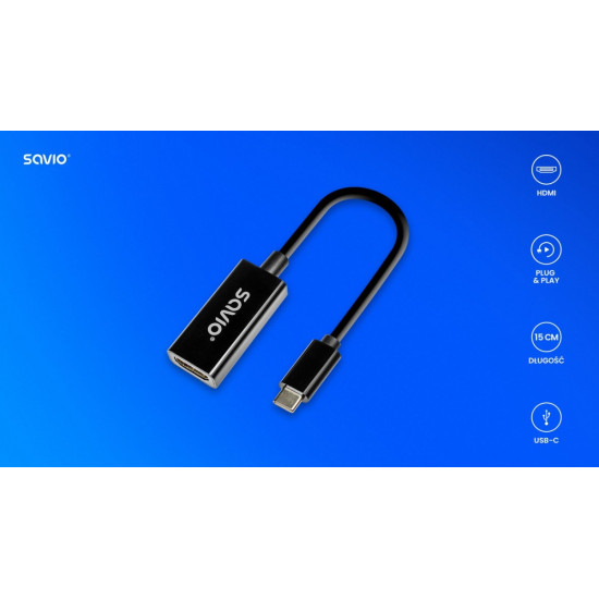 Adapter USB-C (M) - HDMI (F), 4K, 30Hz, plastik, AK-79 