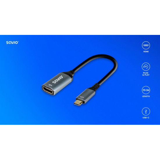 Adapter USB-C (M) - HDMI (F), 4K, 60Hz, aluminium, AK-78