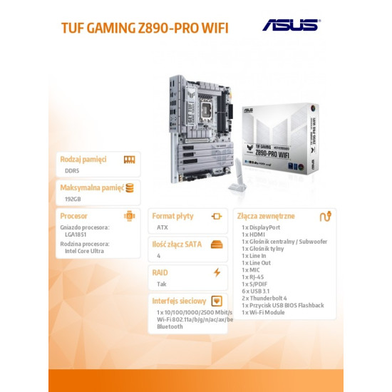 Płyta główna TUF GAMING Z890-PRO WIF I s1851 4DDR5 TB4/DP ATX/90MB1IR0-M0EAY0 