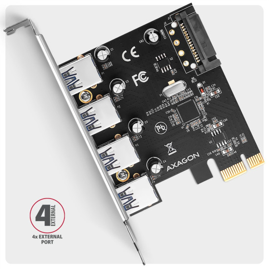 PCEU-430RS Kontroler PCIe 4x port USB 3.2 GEN 1, UASP, chipset  Renesas, 15-pin SATA zasilacz