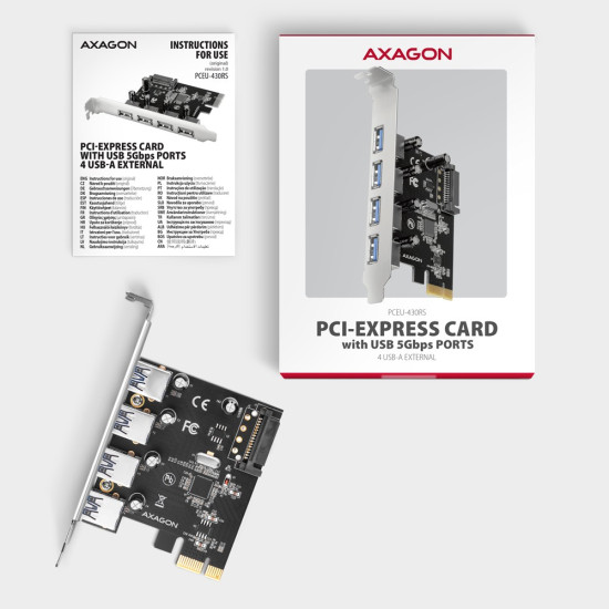 PCEU-430RS Kontroler PCIe 4x port USB 3.2 GEN 1, UASP, chipset  Renesas, 15-pin SATA zasilacz