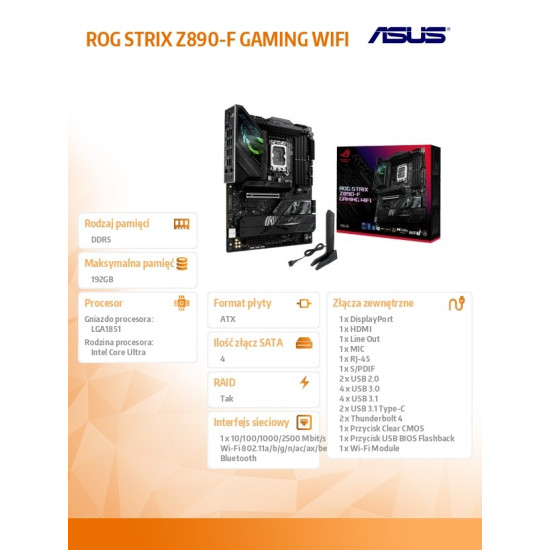 Płyta główna ROG STRIX Z890-F GAMING WIFI s1851 4DDR5 TB4 ATX/90MB1I40-M0EAY0 