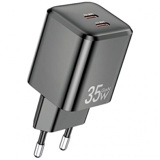 Ładowarka sieciowa GaN 35W 2xUSB-C PD65-EU Czarna  