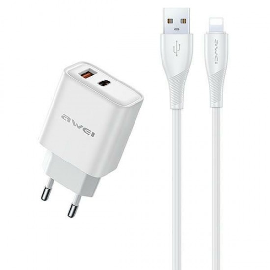 Ładowarka sieciowa GaN PD81L 22,5W USB+USB-C + Kabel USB/Lightning 