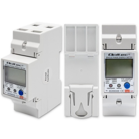 Jednofazowy elektroniczny licznik | miernik zużycia energii na szynę DIN | 230V | LCD | Wi-Fi 