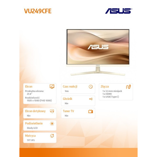 Monitor 24 cale VU249CFE-M IPS 100Hz USB-C 