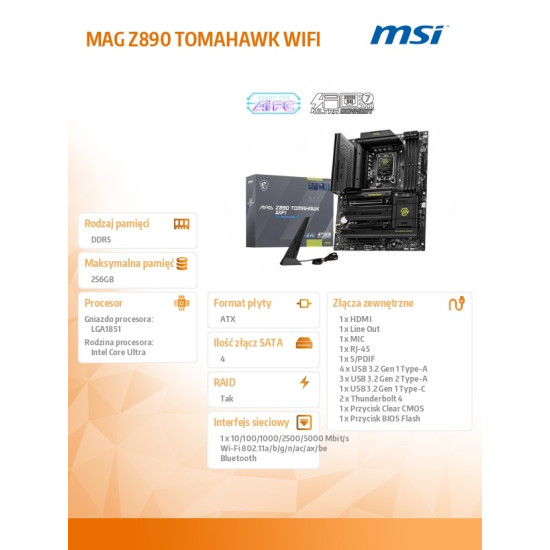 Płyta główna MAG Z890 TOMAHAWK WIFI s1851 4DDR5 ATX 