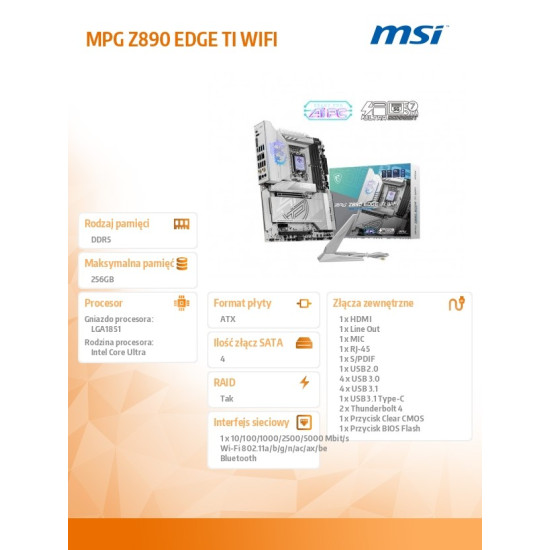 Płyta główna MPG Z890 EDGE TI WIFI s 1851 4DDR5 HDMI/DP ATX 