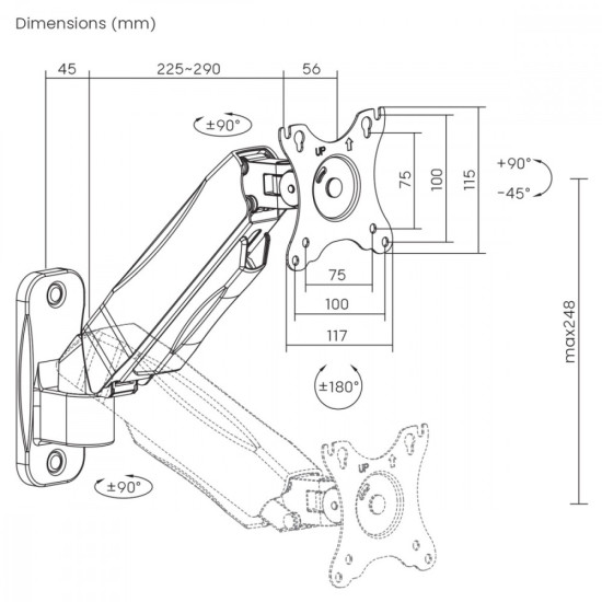 Uchwyt naścienny 17-32 cali 9kg max MC-979 sprężyna mechaniczna