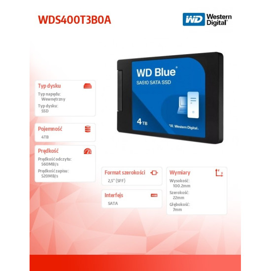 Dysk SSD Blue 4TB SA510 2,5 cala WDS400T3B0A 