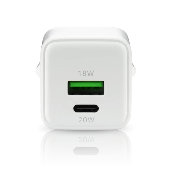 Ładowarka sieciowa GaN 1X USB, 1X USB-C 20W QC3.0 Biała